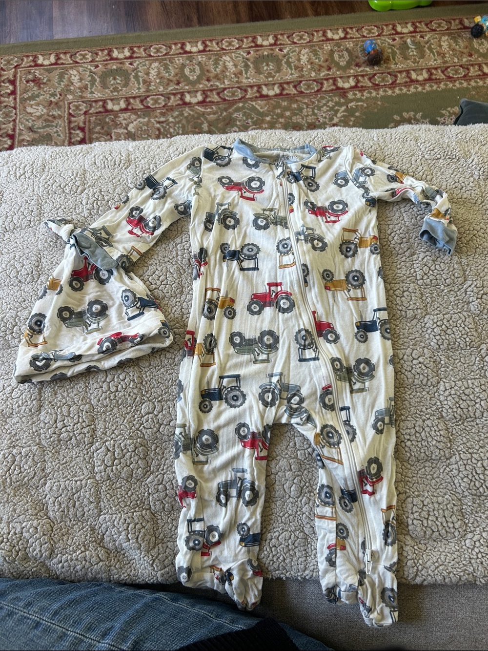 NWOT Tractor Print Footed Pajama Set with Hat - Bamboo!